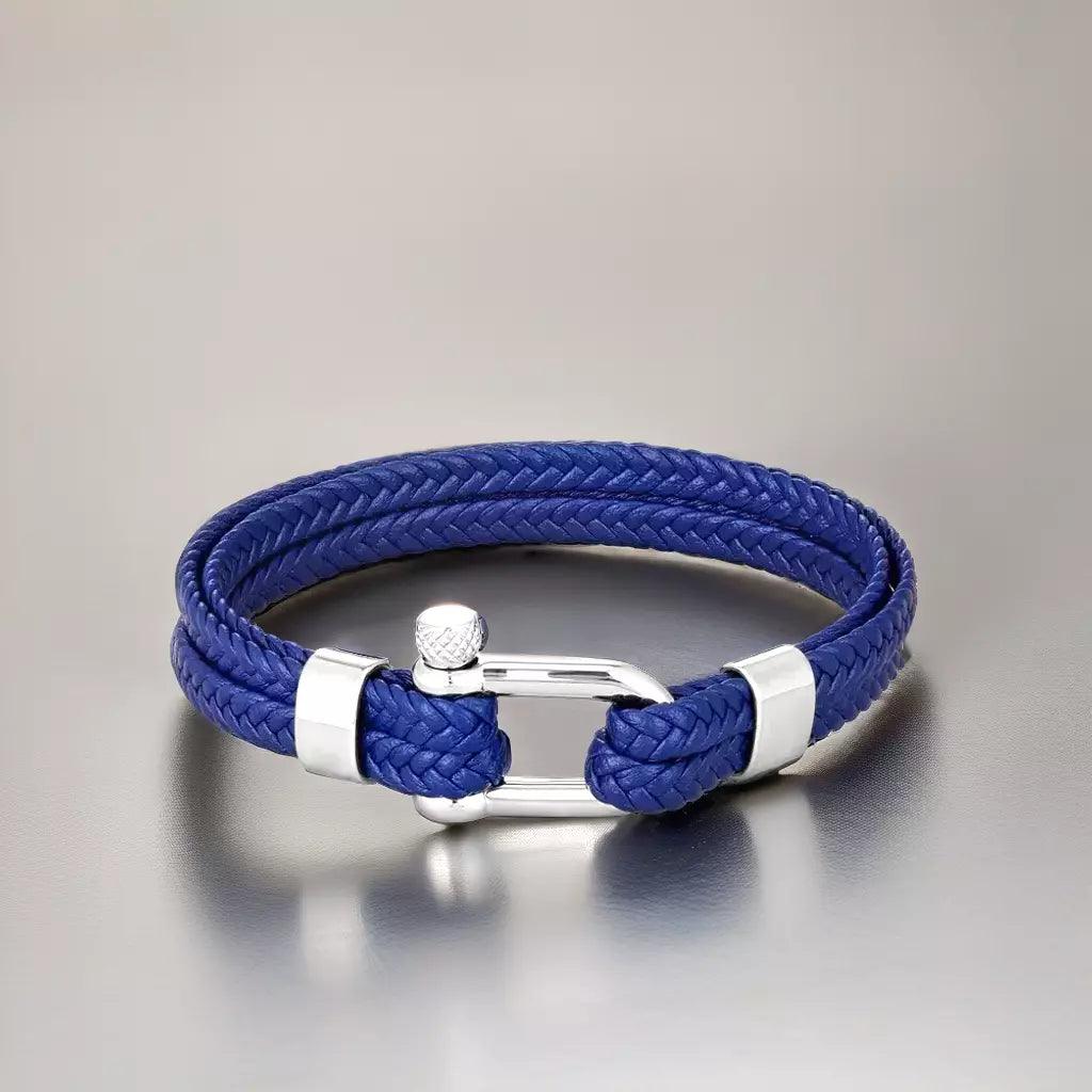 Blue Braided Leather Bracelet