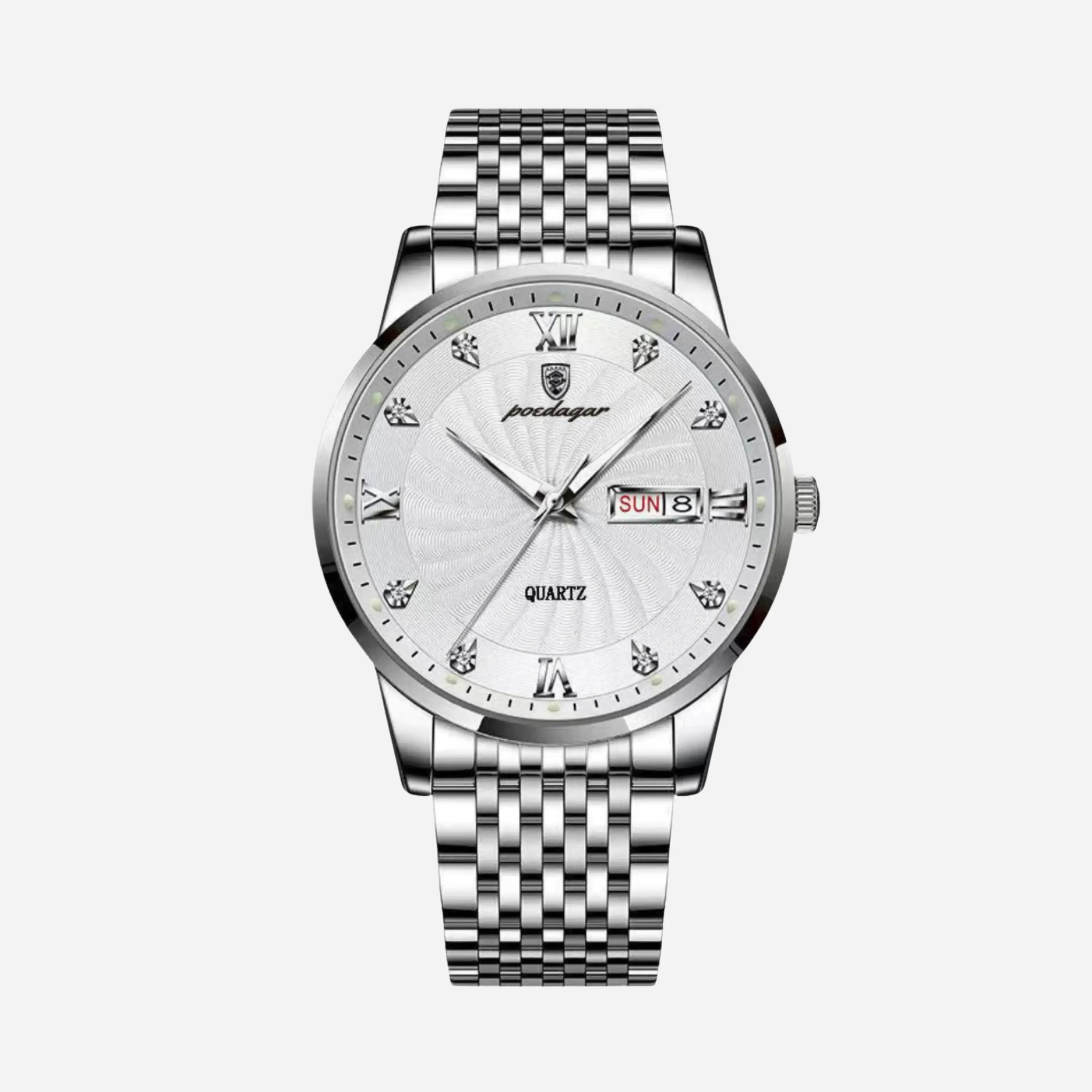 Zilveren stalen horloge met getextureerde wijzerplaat