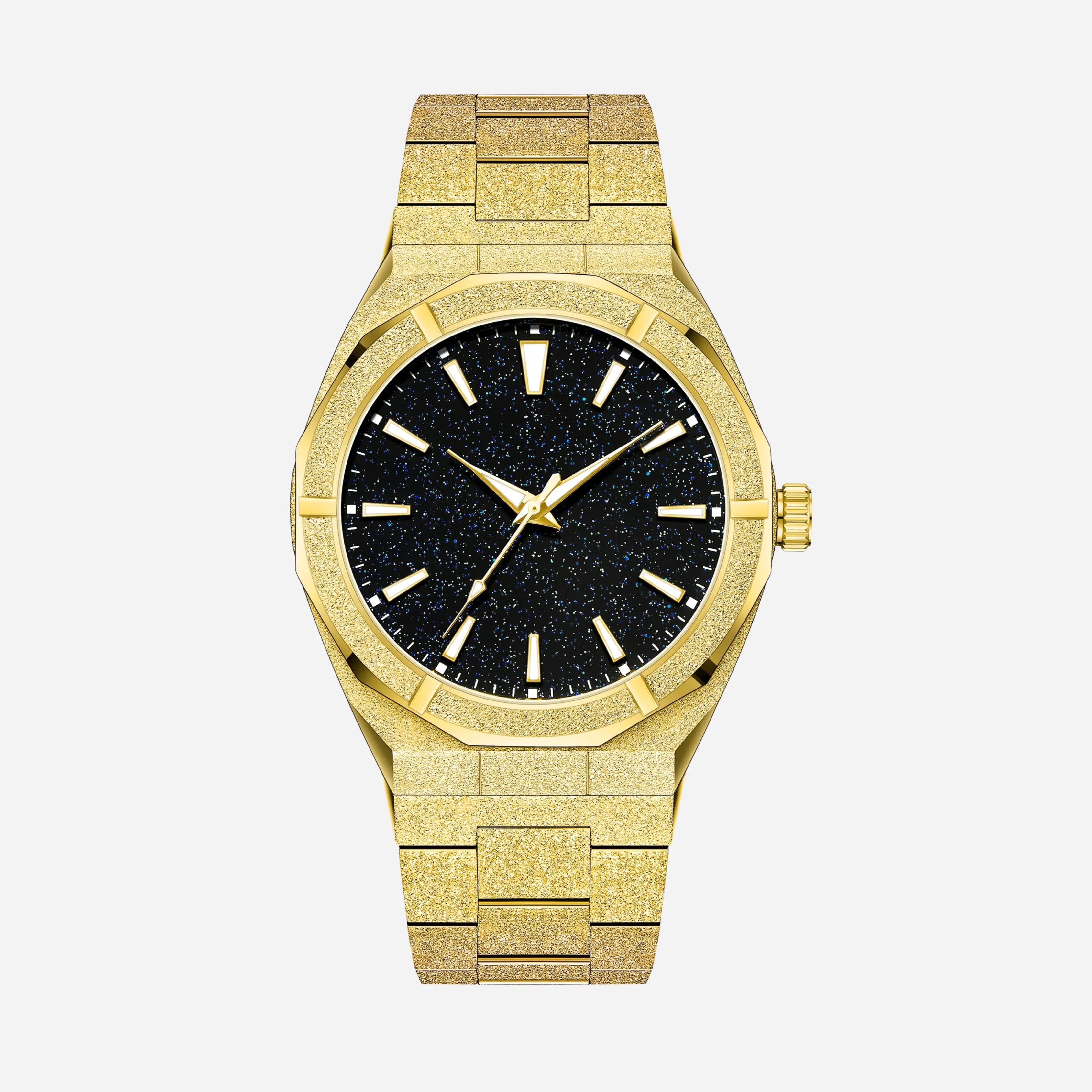 Zilveren stalen horloge met getextureerde glinsterende wijzerplaat