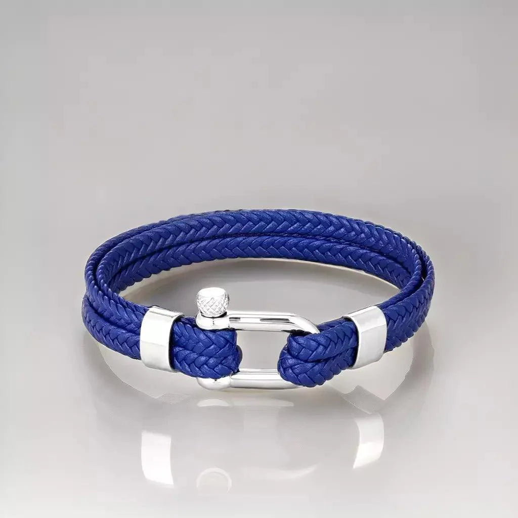 Blue Braided Leather Bracelet