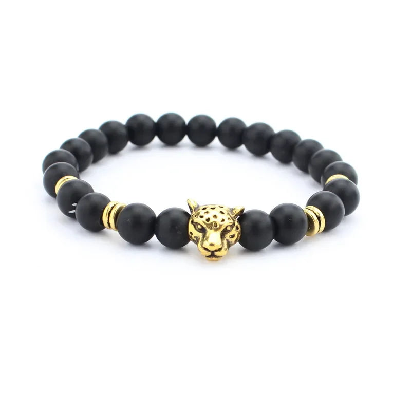 Gold Leopard Lava Steinarmband