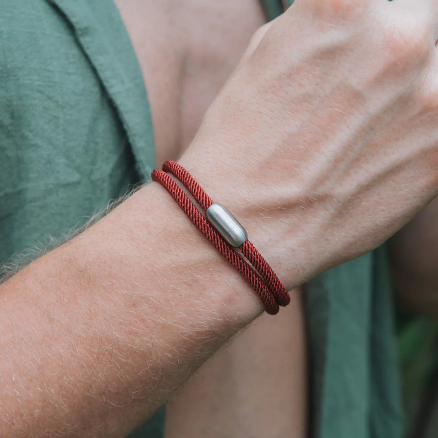 Red Double Rope Bracelet Magnetic Gunmetal Clasp