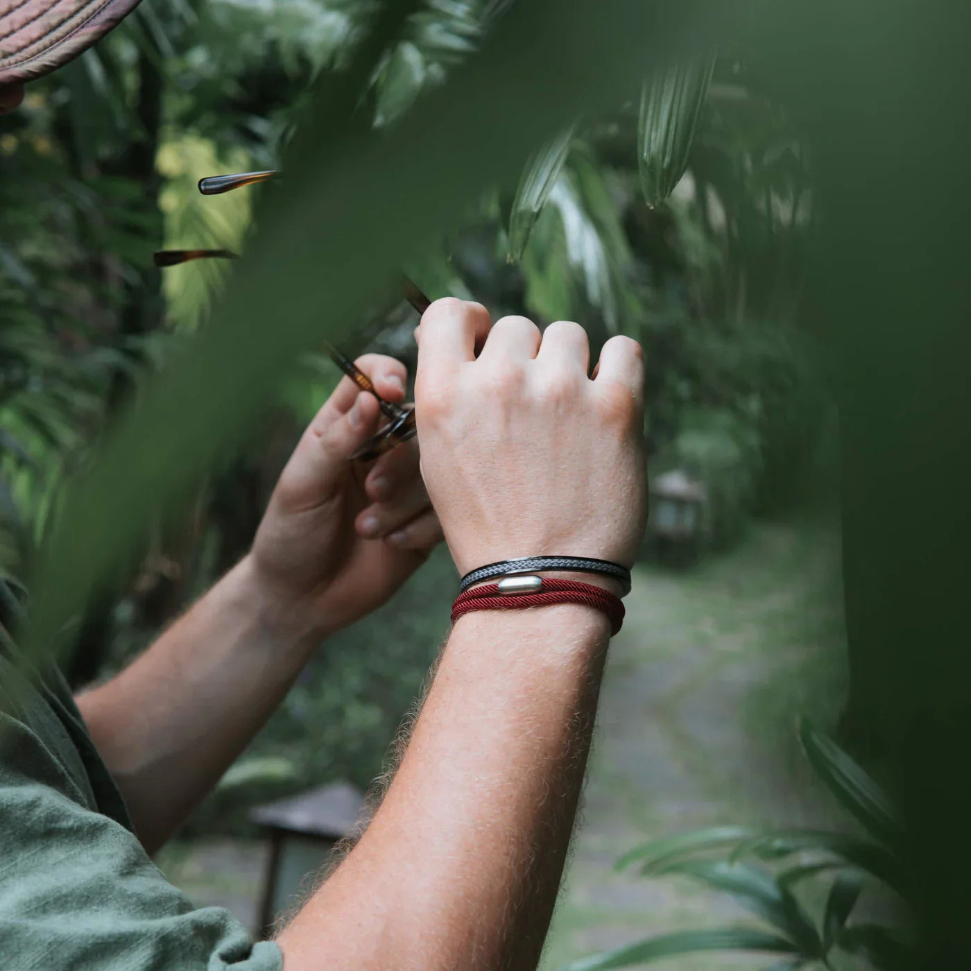 Red Double Rope Bracelet Magnetic Gunmetal Clasp