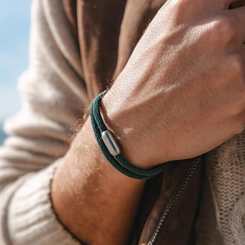 Dark Green Double Rope Bracelet Magnetic Gunmetal Clasp