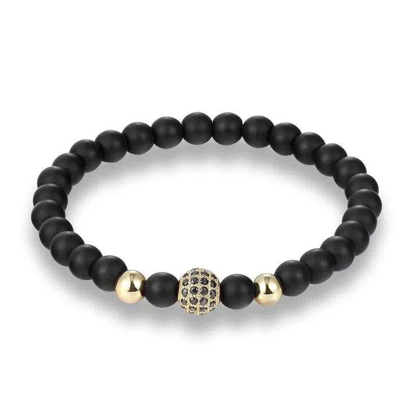 Black Natural Stone Bracelet with Gold