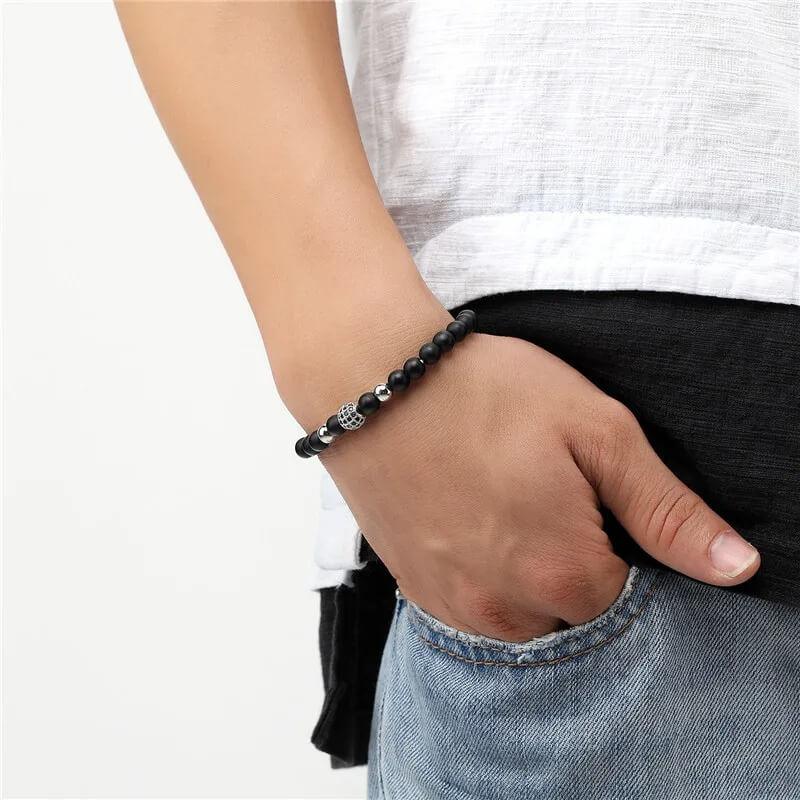 Black Natural Stone Bracelet with Gold