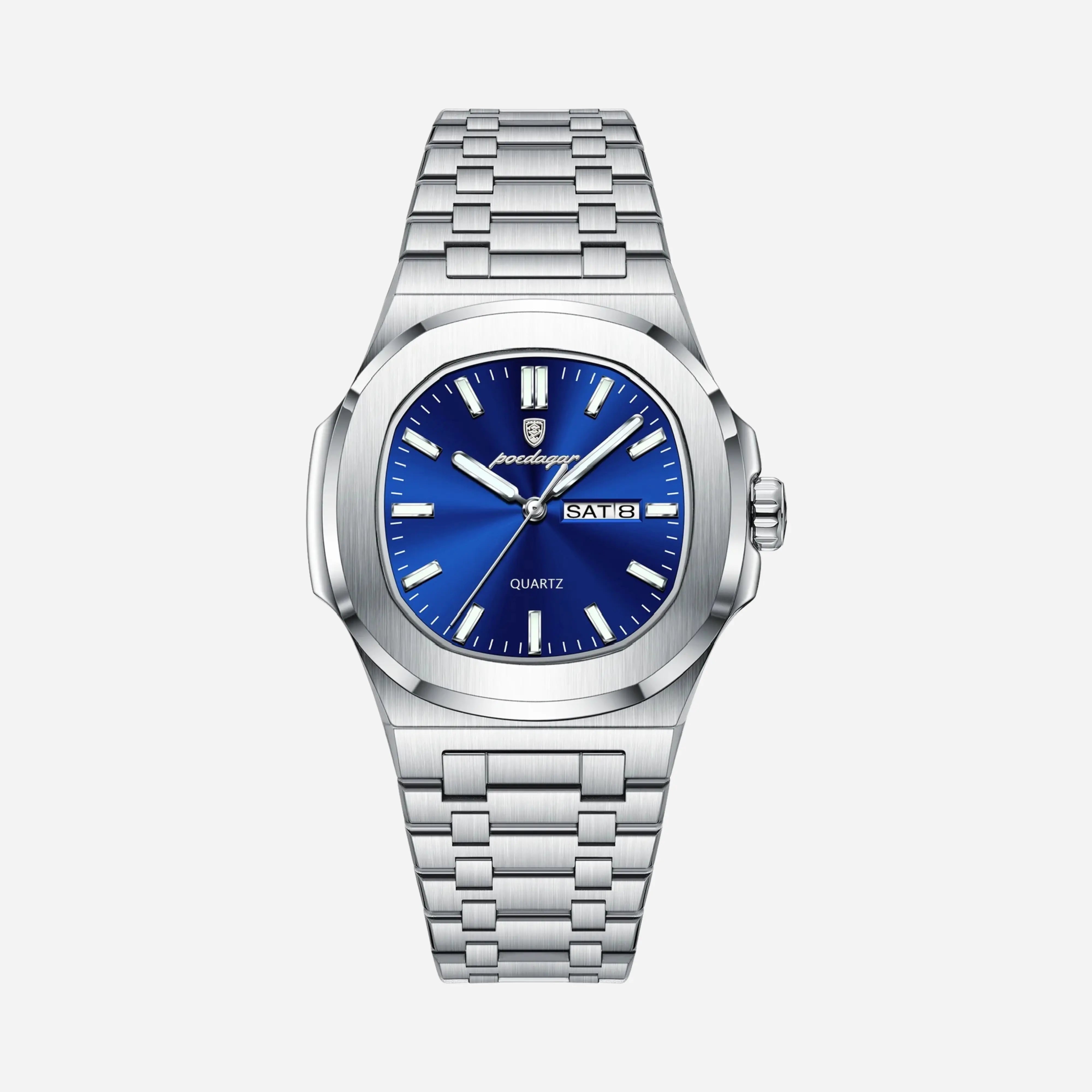 Schwarzes Stahl Uhr Schwarzes Zifferblatt integriertes Armband