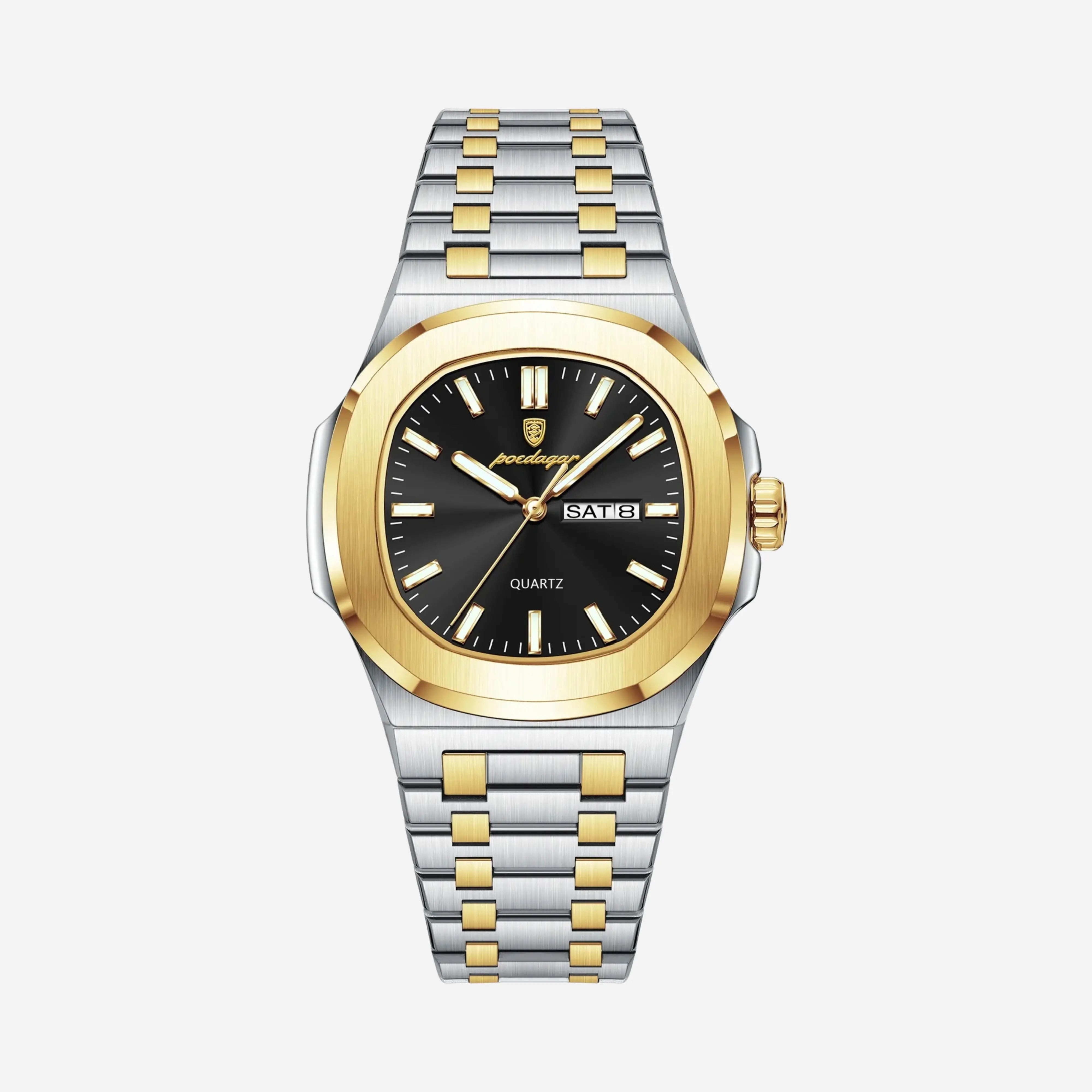 Silberstahl Uhr Dunkelblaues Zifferblatt integriertes Armband