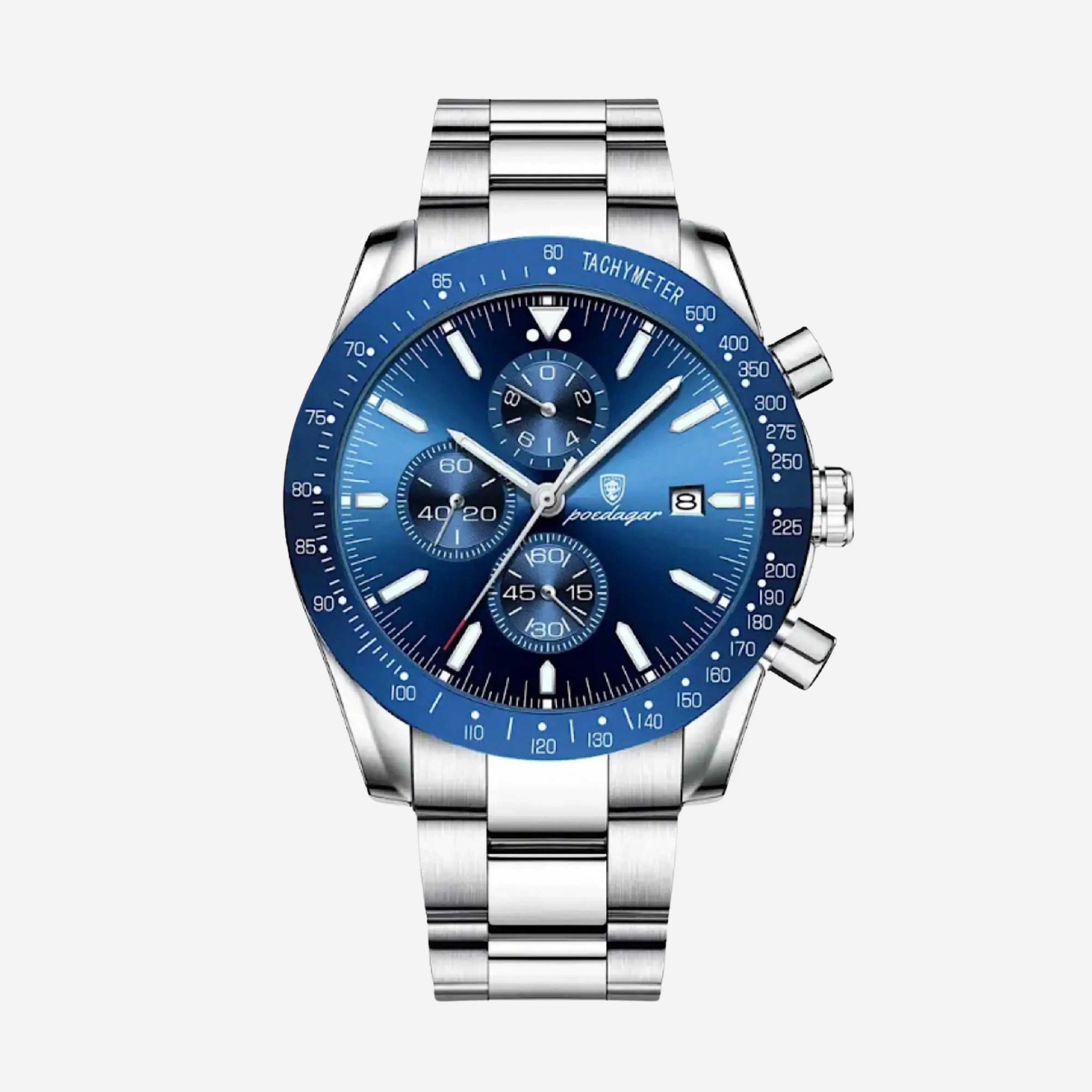 Silberstahl Chronographen Blaues Zifferblatt