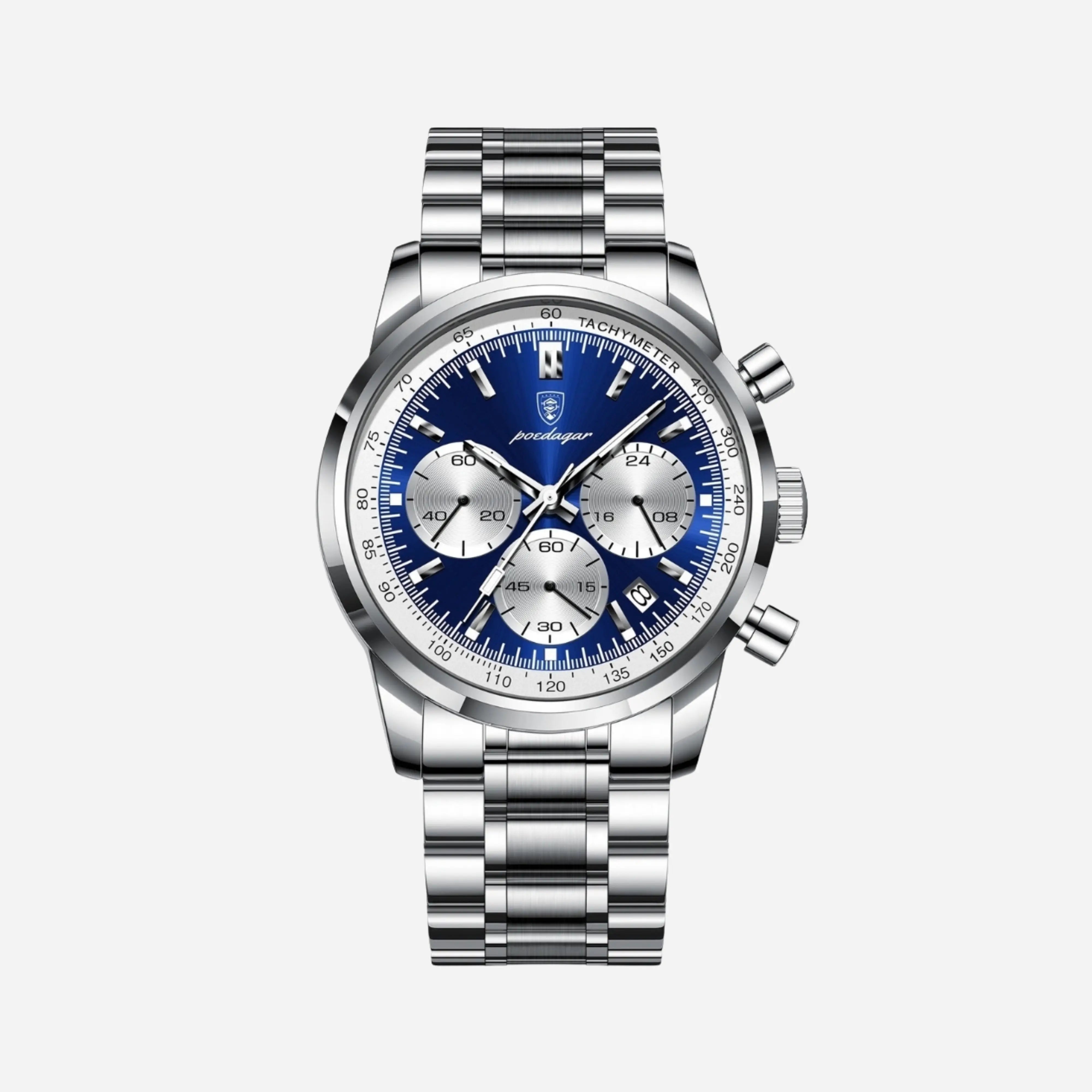 Silberstahl Chronographen Blaues Zifferblatt