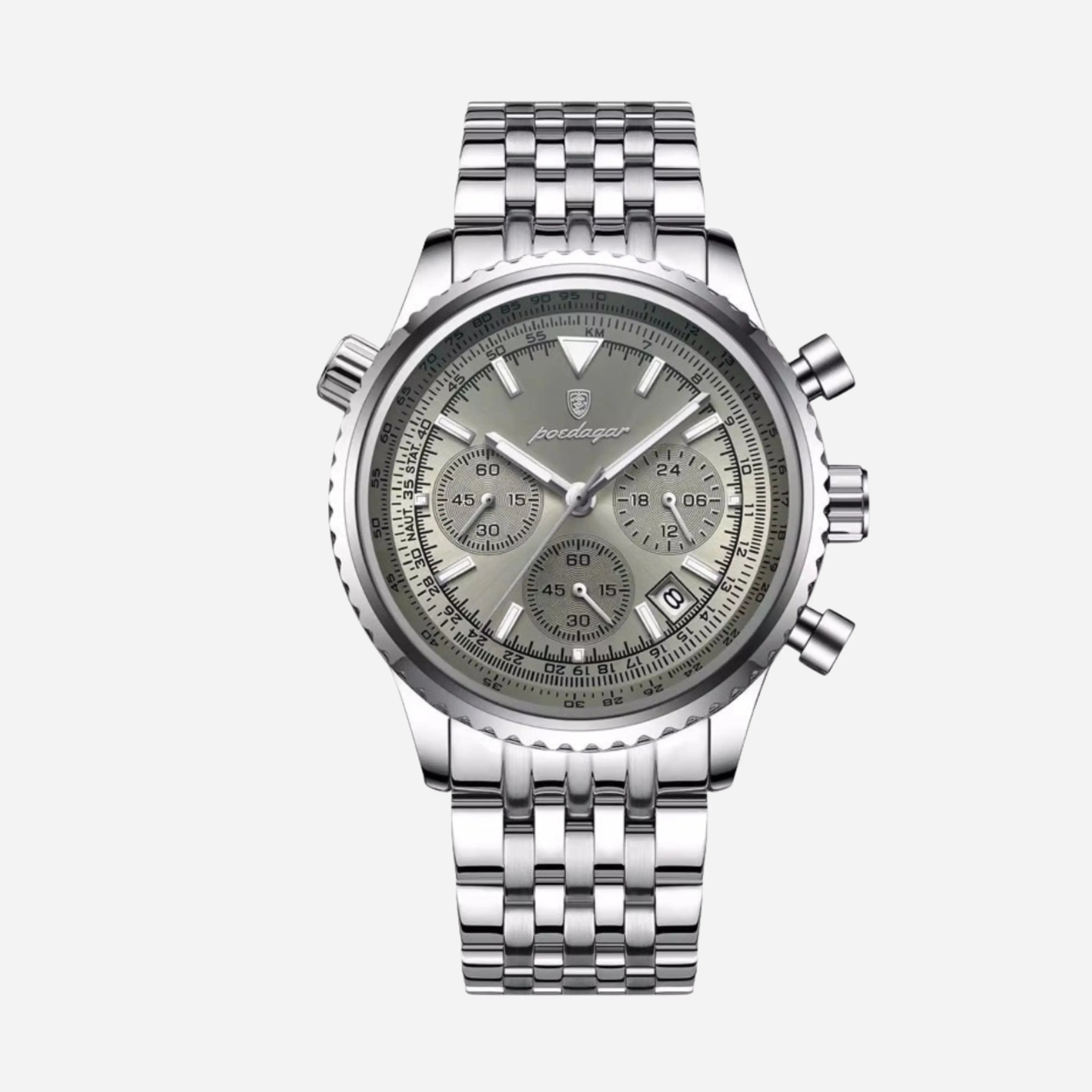 Silberstahl Chronograph Watch Green Pilot Zifferblatt