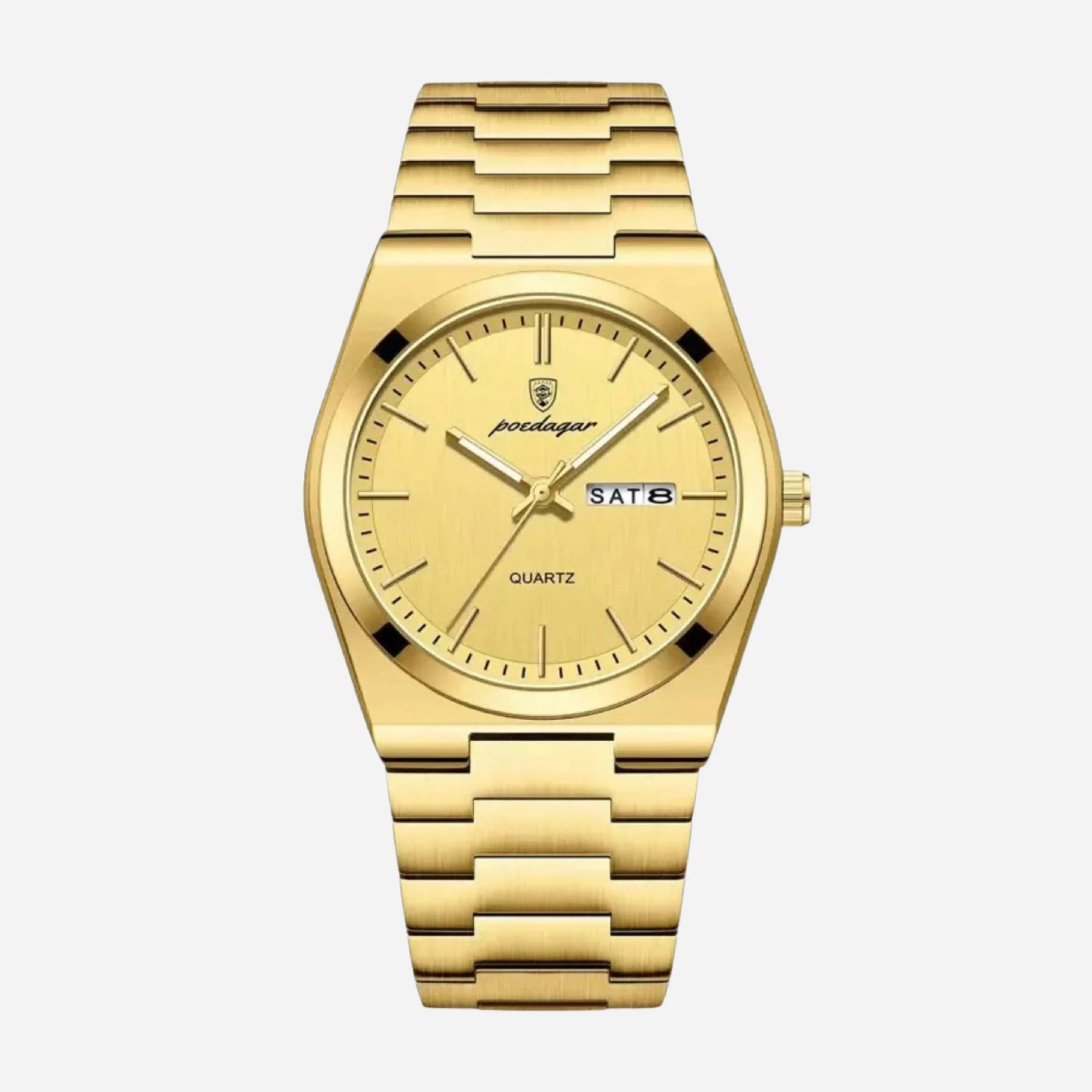 Gold Steel Watch Gold Dial Day Datum