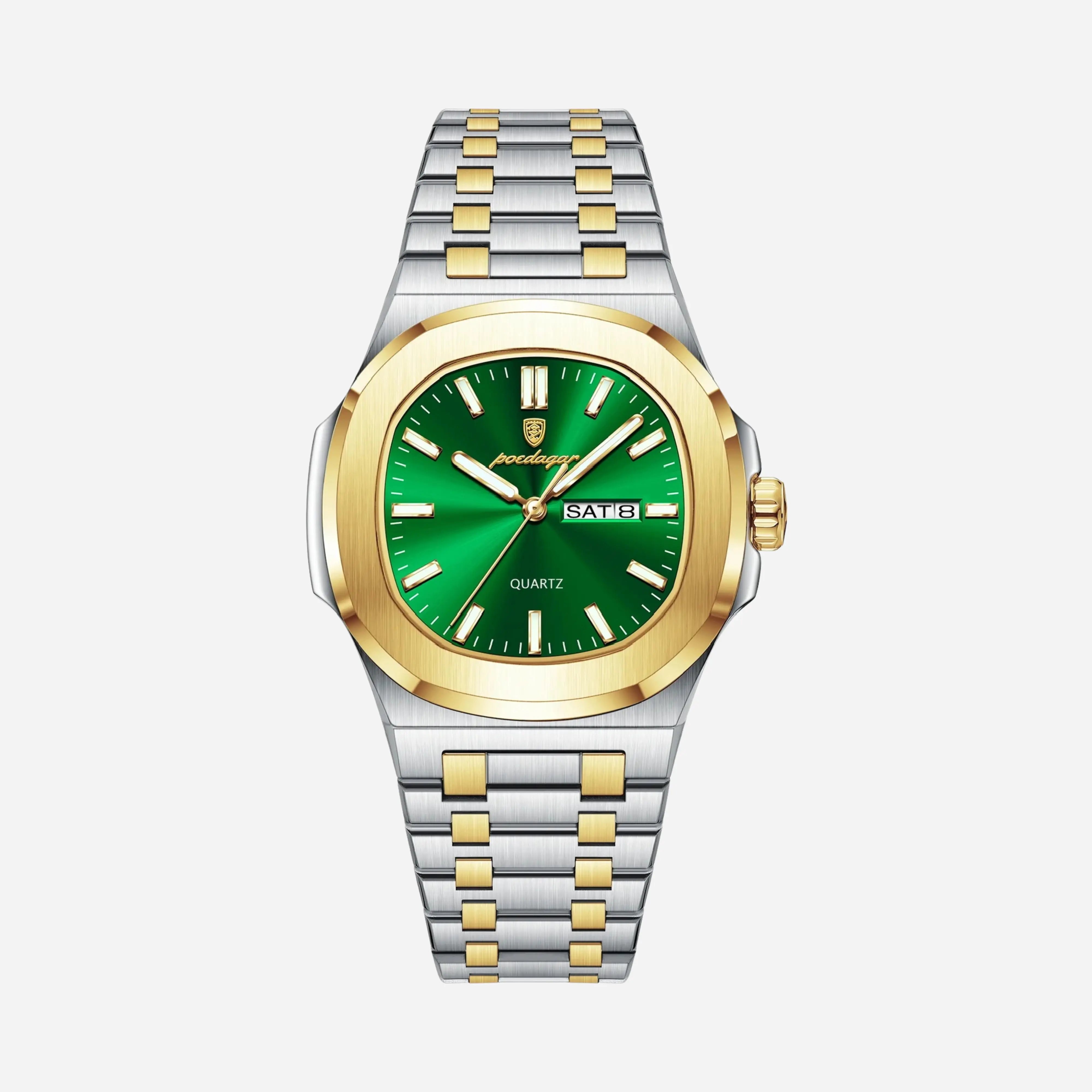 Silberstahl Uhr Dunkelblaues Zifferblatt integriertes Armband