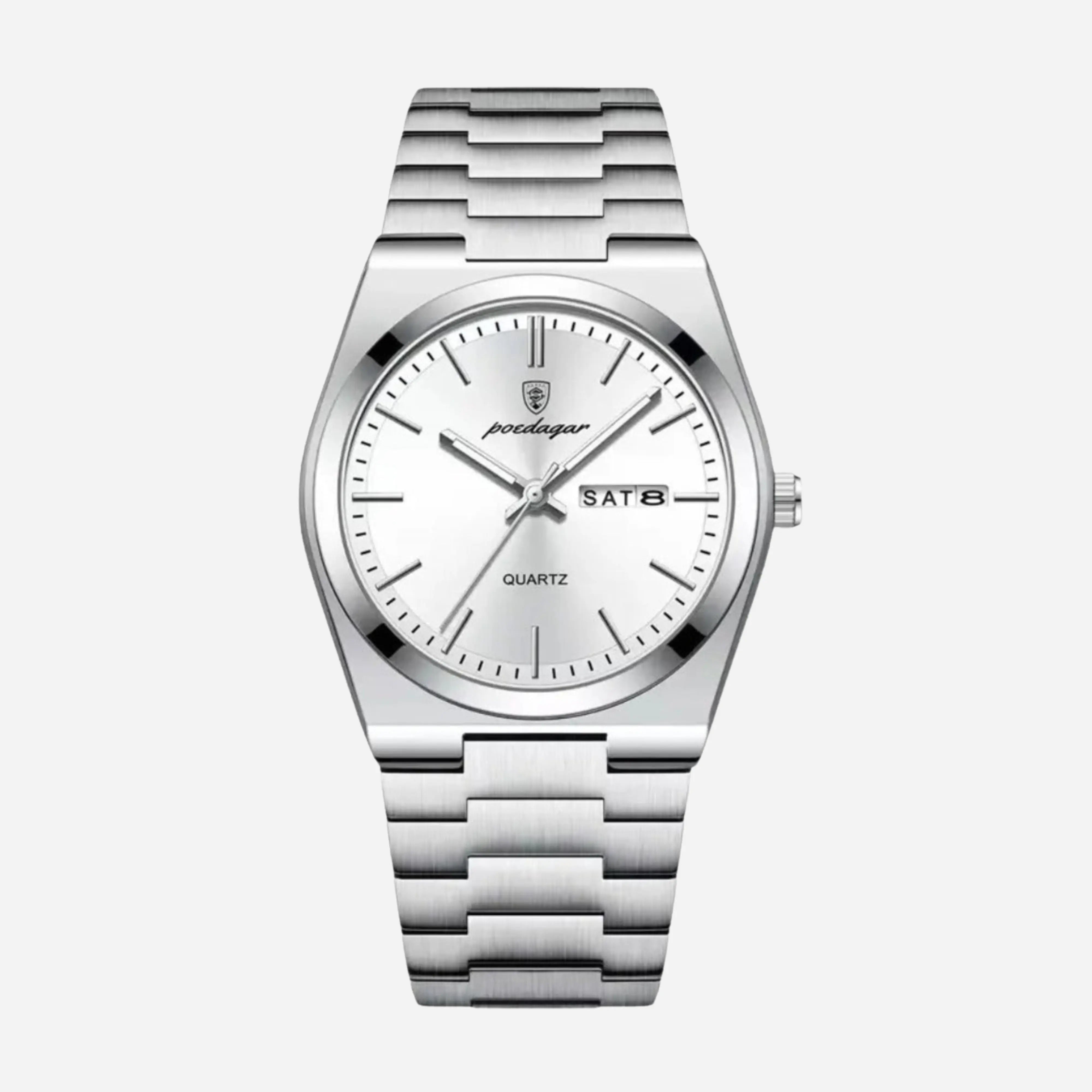 Silberstahl Uhr Dunkelblau Dial Day Datum