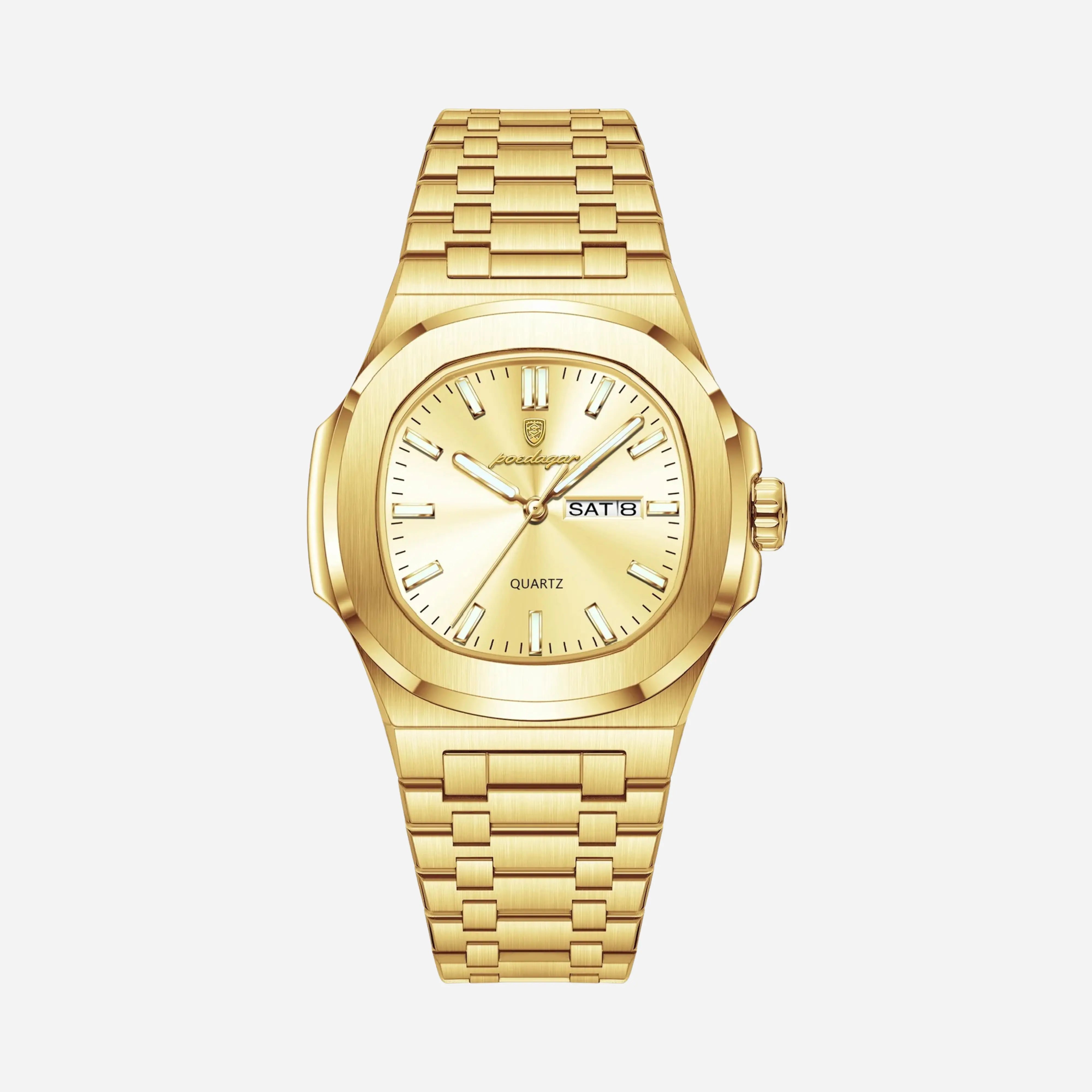Silberstahl Uhr Dunkelblaues Zifferblatt integriertes Armband
