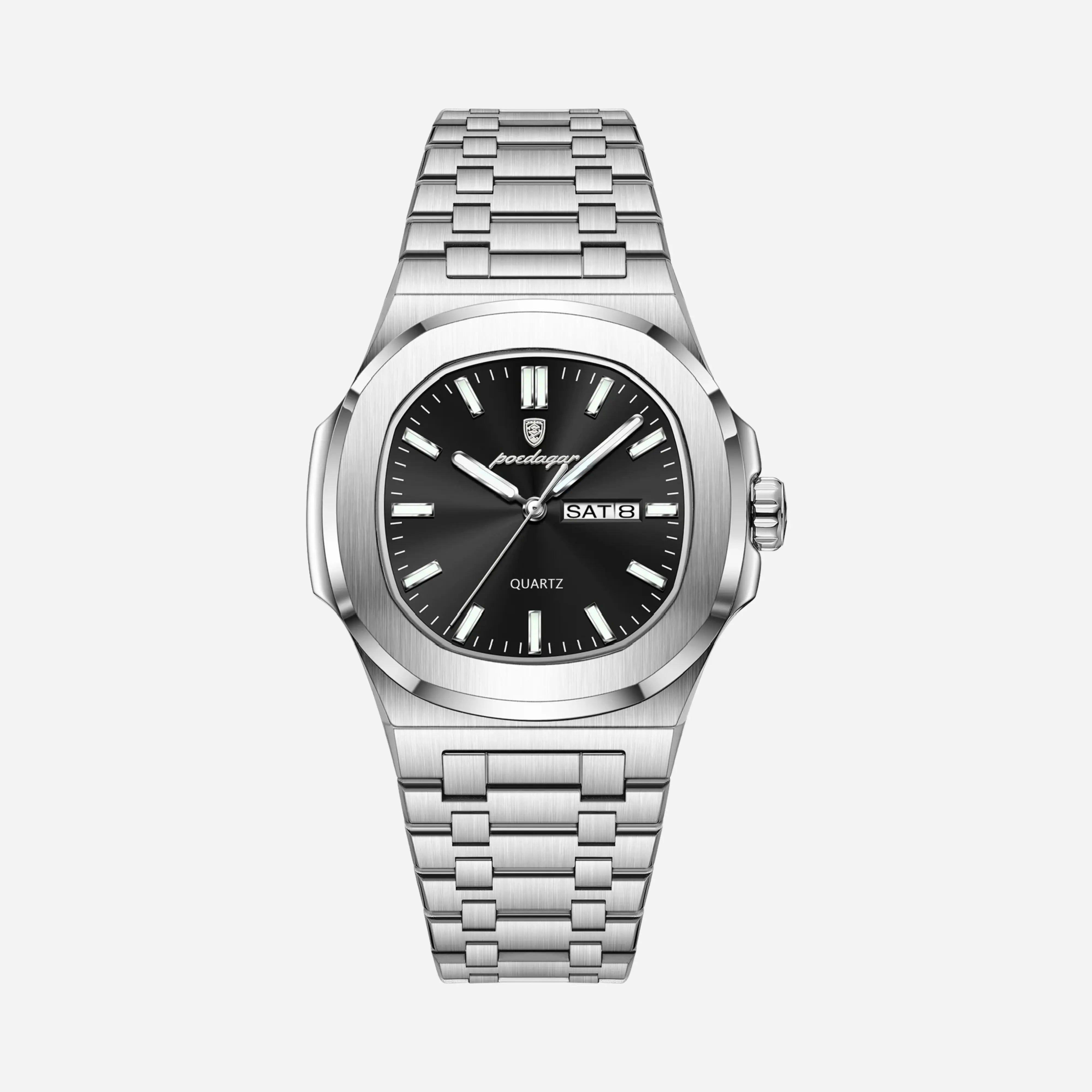 Silberstahl Uhres weißes Zifferblatt integriertes Armband