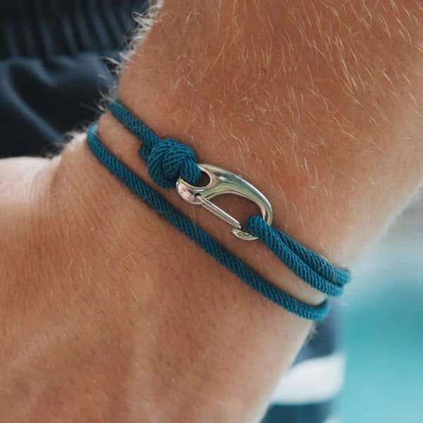 Blue Braided Leather Bracelet with Silver Knot