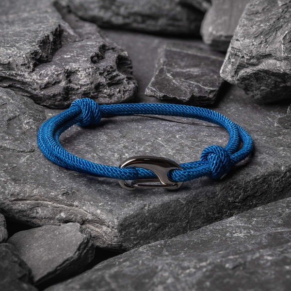 Blue Braided Leather Bracelet with Silver Knot