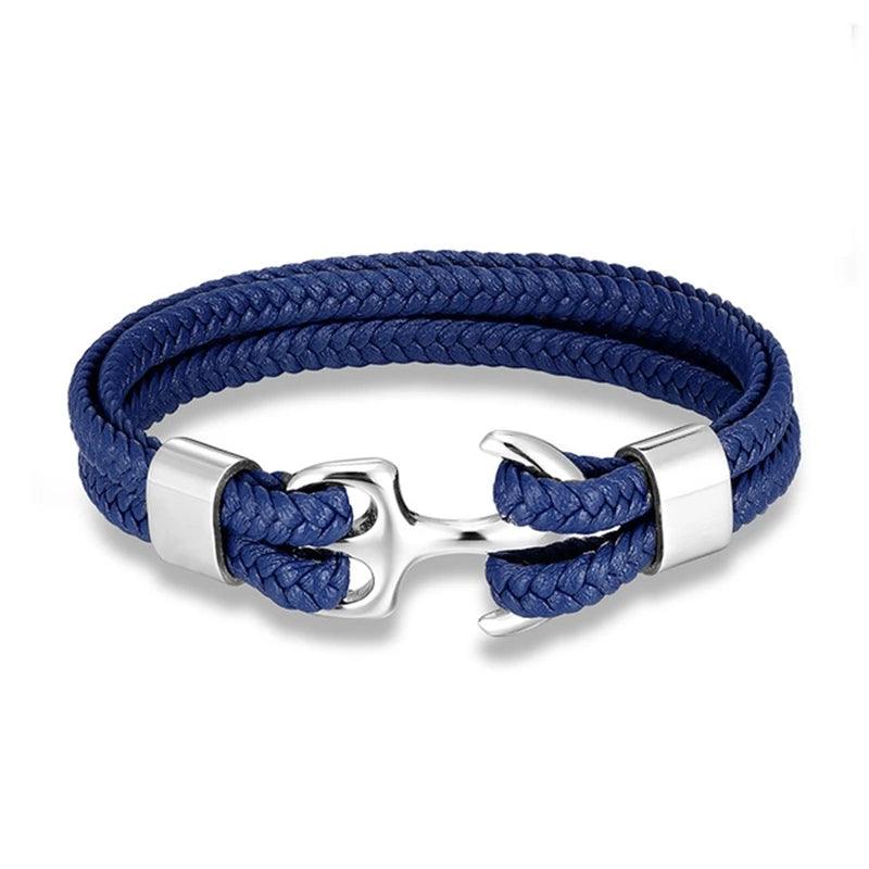 Blue Anchor Braided Leather Bracelet