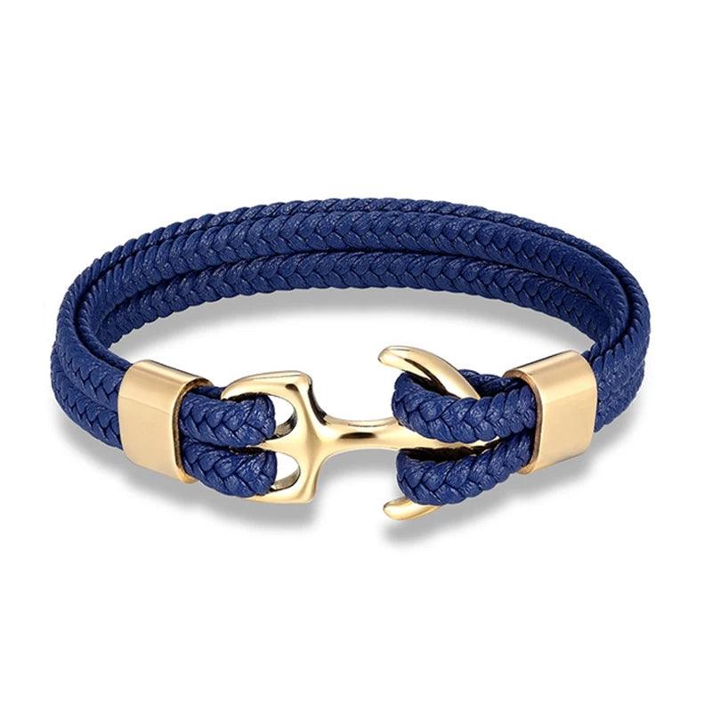 Blue Anchor Braided Leather Bracelet