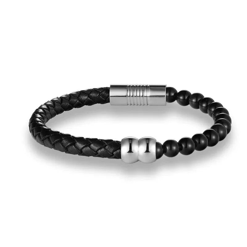 Leather and Black Lava Stone Bracelet