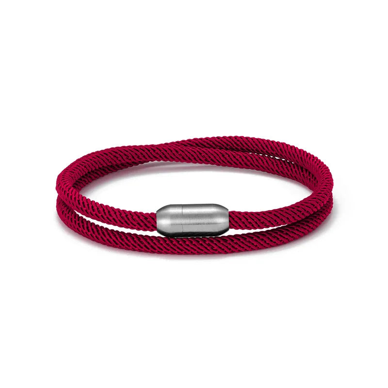 Red Double Rope Bracelet Magnetic Gunmetal Clasp
