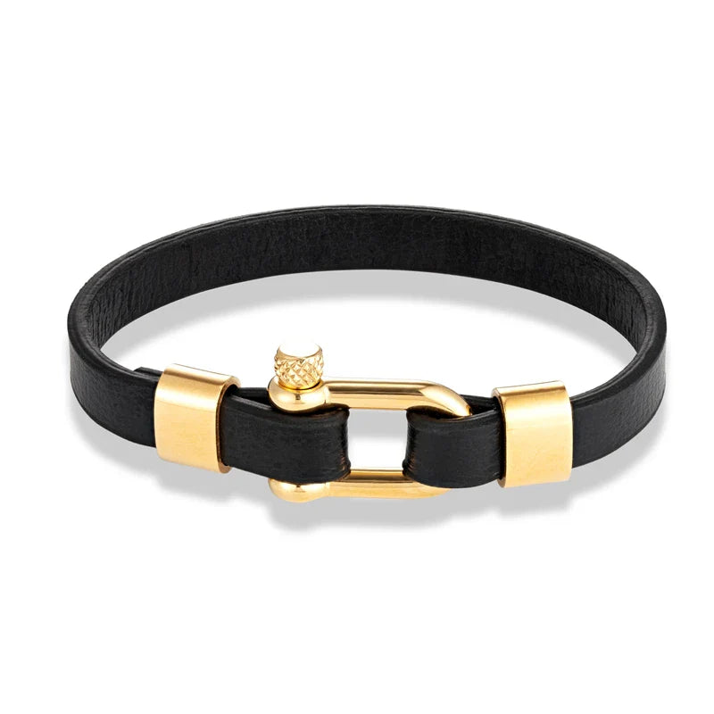 Gold Smooth Leather Bracelet