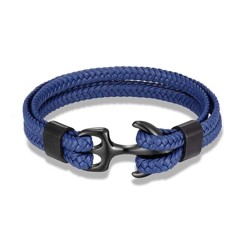 Blue Anchor Braided Leather Bracelet