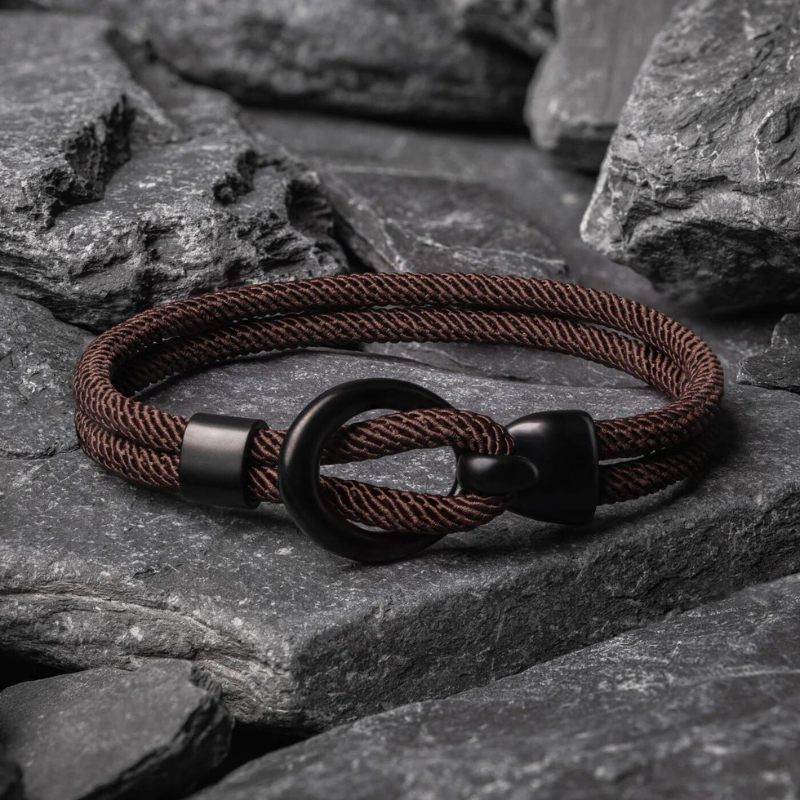 Brown Rope Bracelet with Black Nautical Clasp