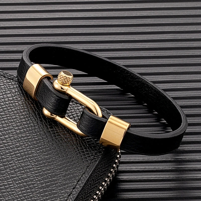Gold Smooth Leather Bracelet