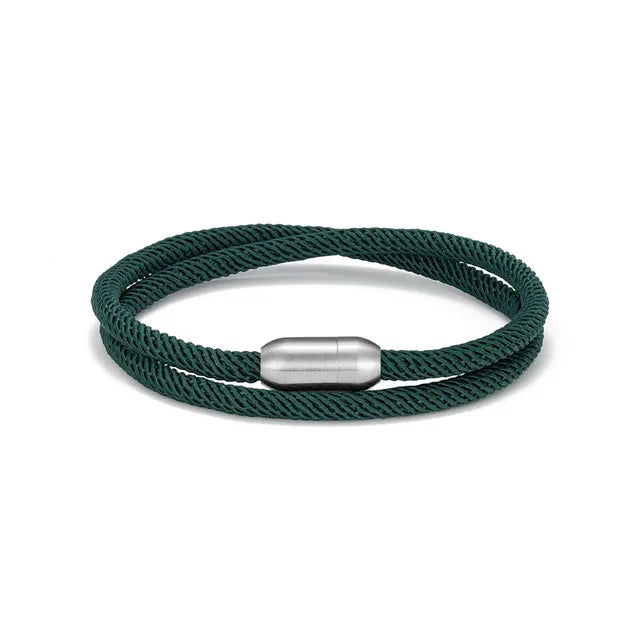 Dark Green Double Rope Bracelet Magnetic Gunmetal Clasp