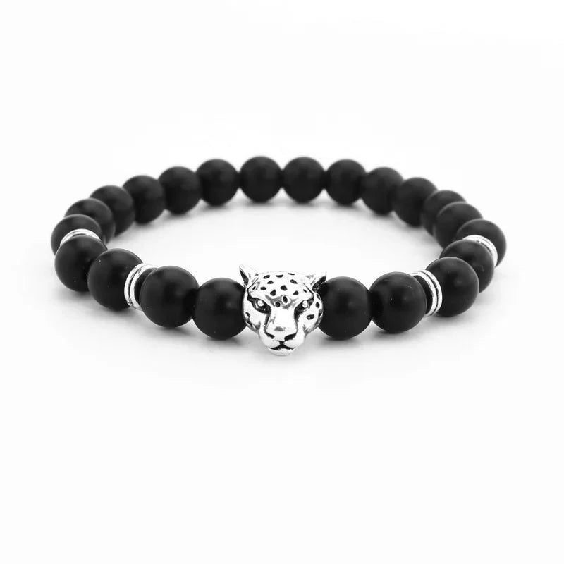 Silver Leopard Lava Stone Bracelet
