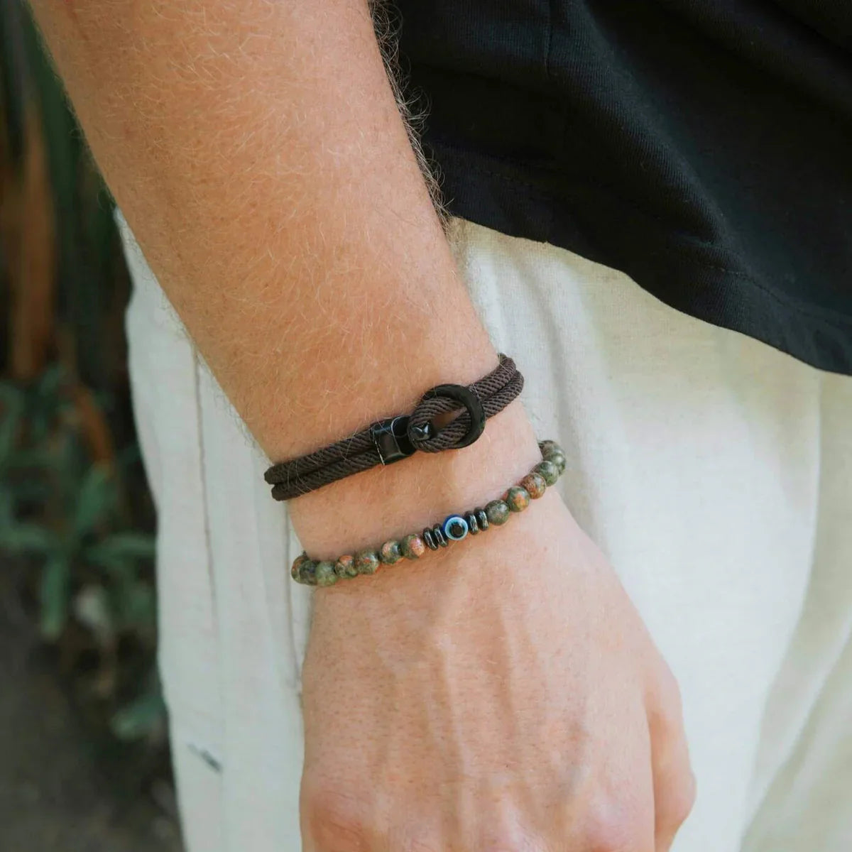 Brown Rope Bracelet with Black Nautical Clasp