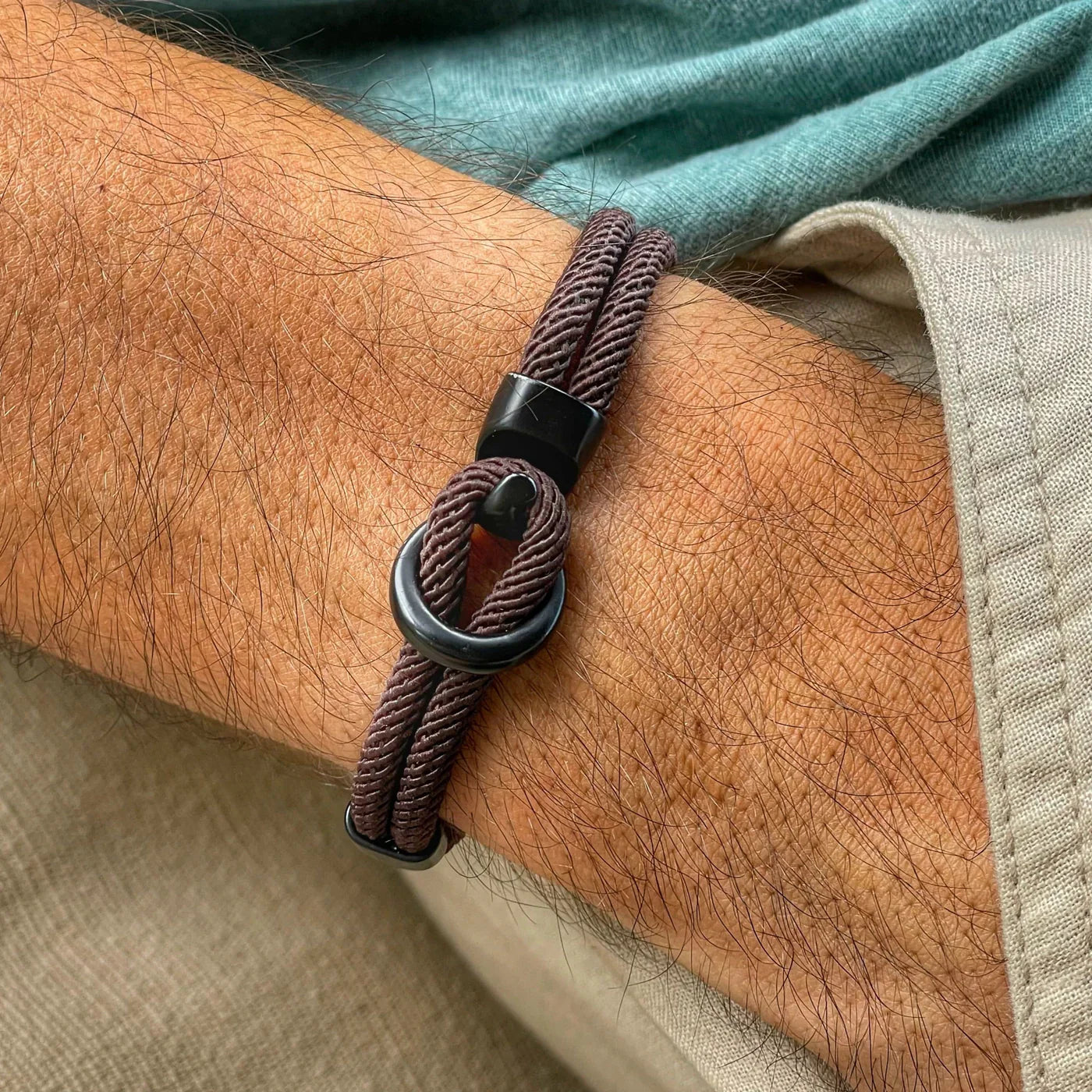 Brown Rope Bracelet with Black Nautical Clasp