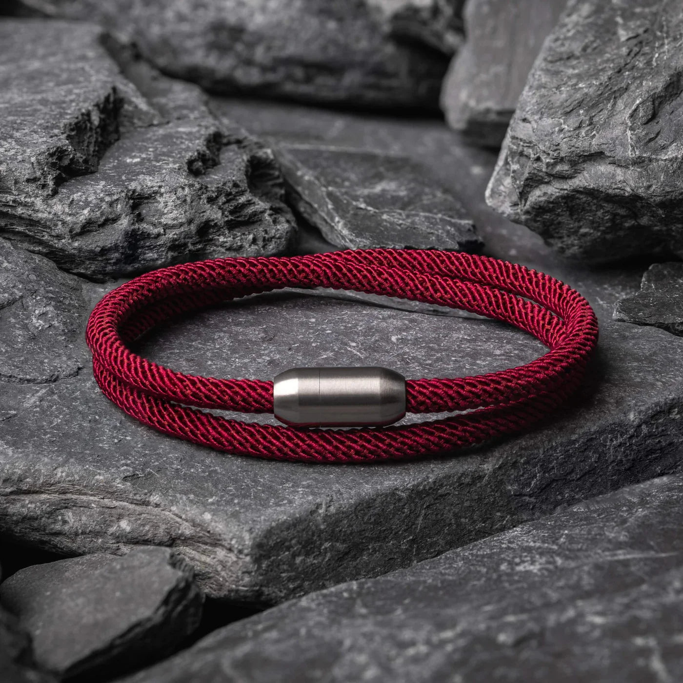 Red Double Rope Bracelet Magnetic Gunmetal Clasp