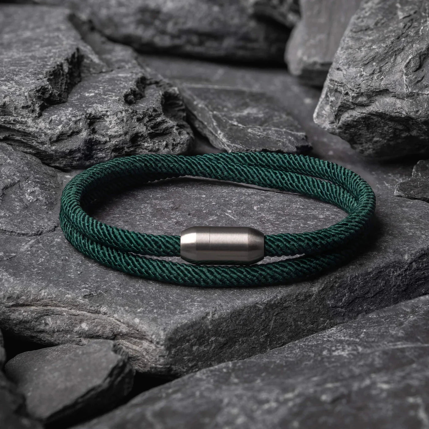 Dark Green Double Rope Bracelet Magnetic Gunmetal Clasp