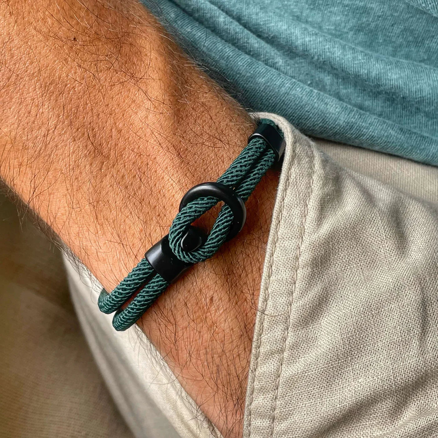 Dark Green Rope Bracelet with Black Nautical Clasp