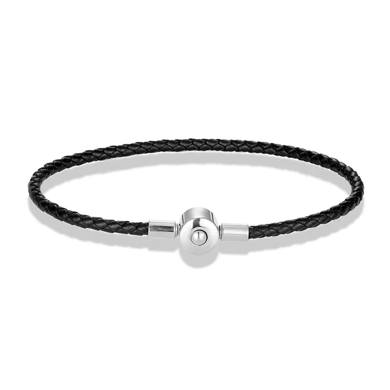 Black Braided Leather Bracelet with Silver Clasp