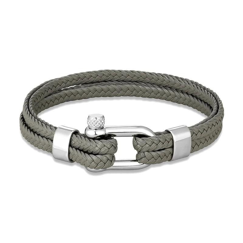 Grey Braided Leather Bracelet