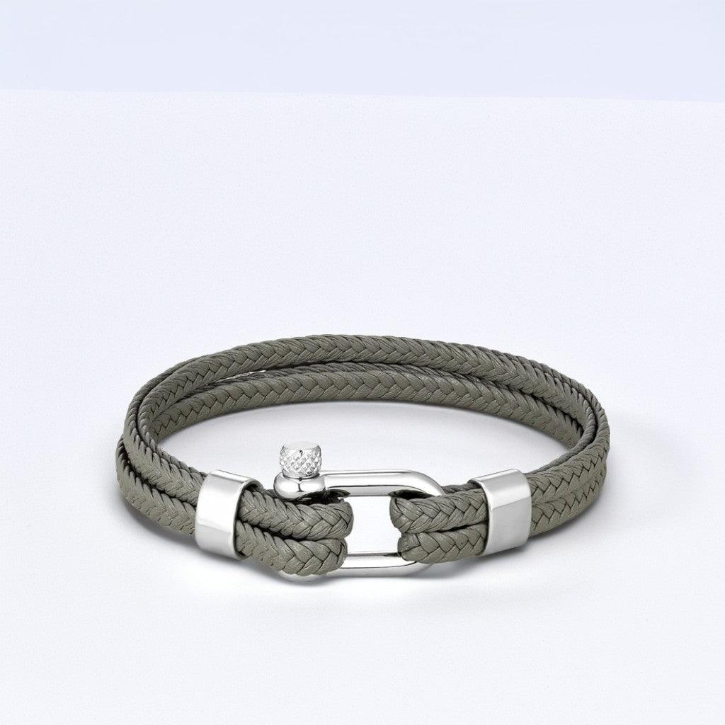 Grey Braided Leather Bracelet