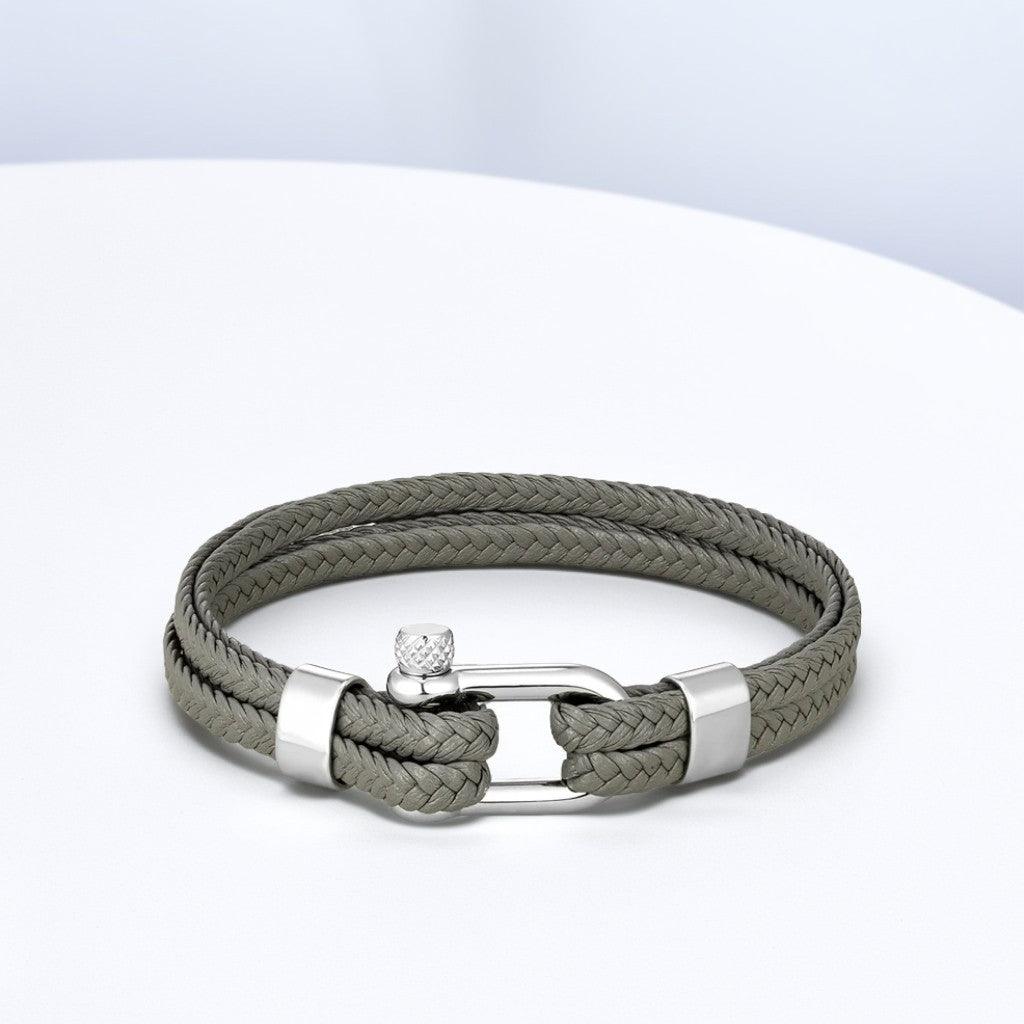 Grey Braided Leather Bracelet
