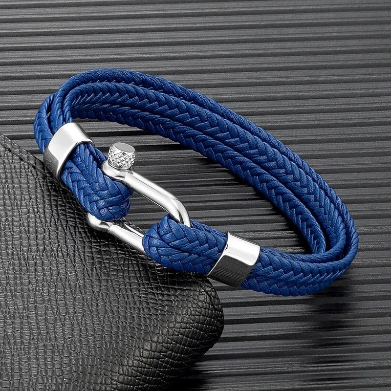 Blue Braided Leather Bracelet
