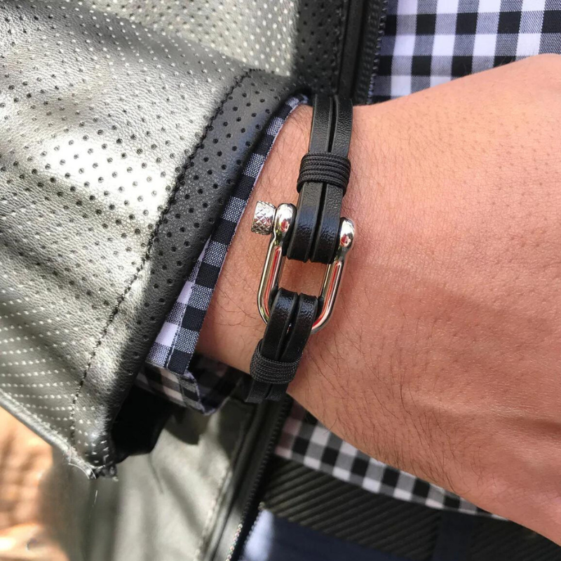 Black Nautical Leather Bracelet