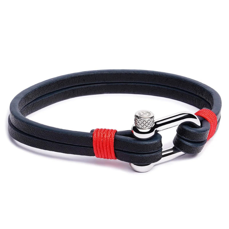 Black and Red Nautical Leather Bracelet