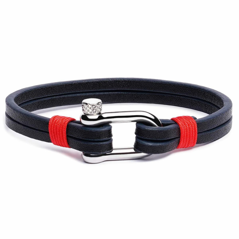 Black and Red Nautical Leather Bracelet
