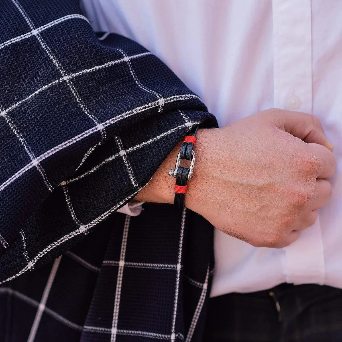 Black and Red Nautical Leather Bracelet
