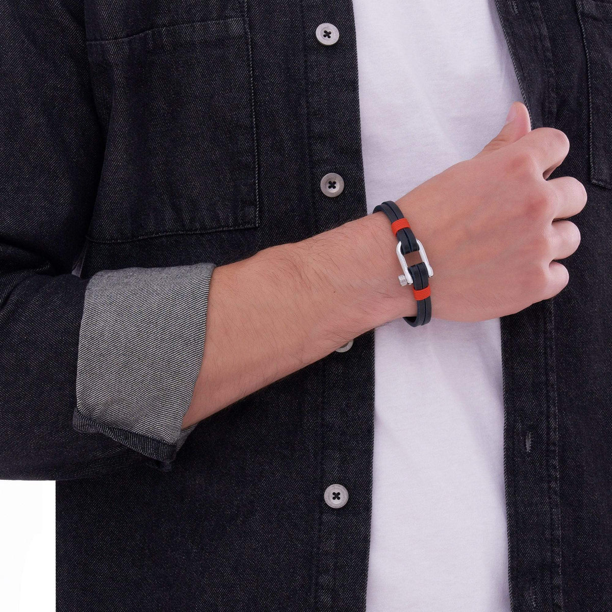 Black and Red Nautical Leather Bracelet